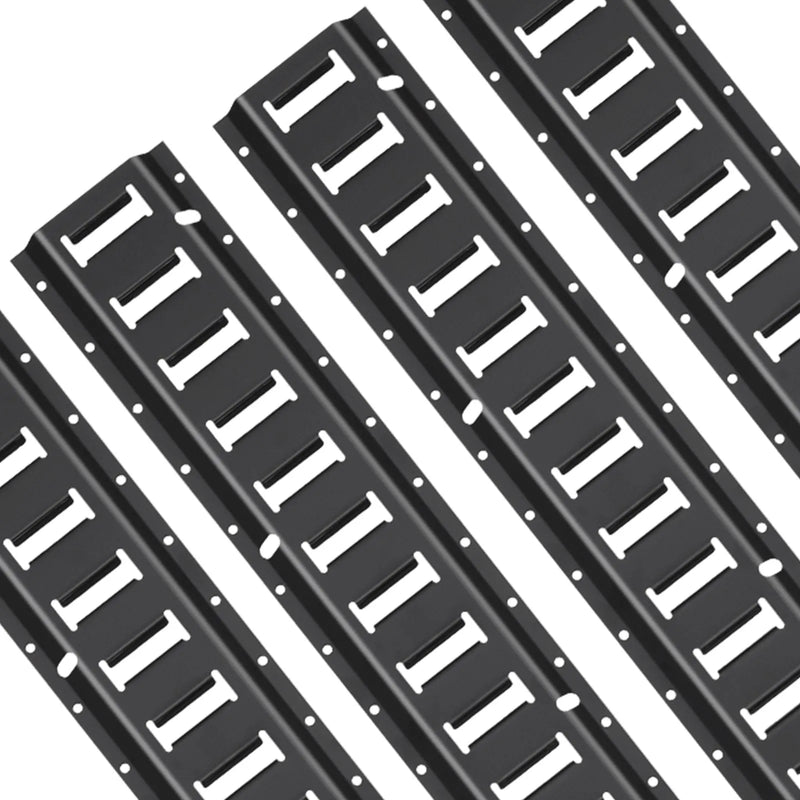 E sliedes stiprināšanas komplekts, 30 gab., 152,4 cm, ietver 4 tērauda sliedes, 2 vienvietīgās ligzdas, 8 O-veida gredzenus, 8 stiprinājumus ar D-veida gredzenu un 8 gala vāciņus, paredzēts kravas, motociklu un velosipēdu nostiprināšanai