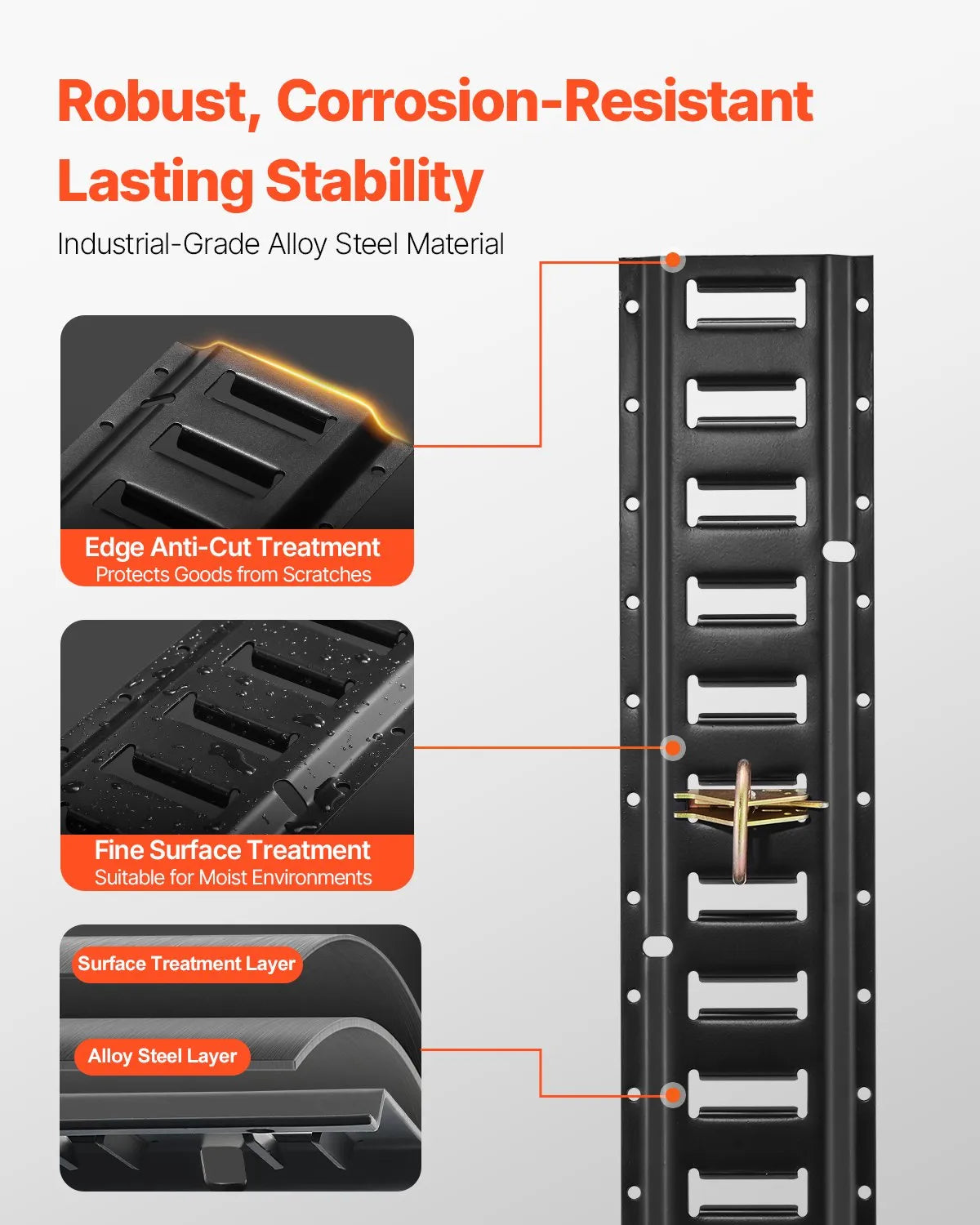 E Track Fastening Kit, 30 pcs, 152.4 cm, includes 4 steel rails, 2 single nests, 8 O-rings, 8 D-ring fasteners and 8 end caps, for cargo, motorcycle and bicycle securing