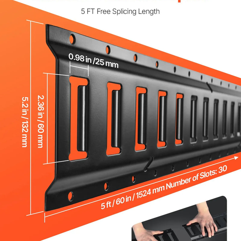 E sliedes stiprināšanas komplekts, 30 gab., 152,4 cm, ietver 4 tērauda sliedes, 2 vienvietīgās ligzdas, 8 O-veida gredzenus, 8 stiprinājumus ar D-veida gredzenu un 8 gala vāciņus, paredzēts kravas, motociklu un velosipēdu nostiprināšanai