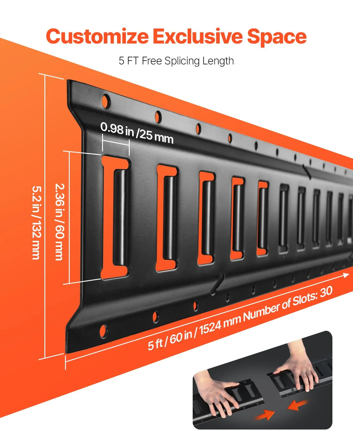 E Track Fastening Kit, 30 pcs, 152.4 cm, includes 4 steel rails, 2 single nests, 8 O-rings, 8 D-ring fasteners and 8 end caps, for cargo, motorcycle and bicycle securing