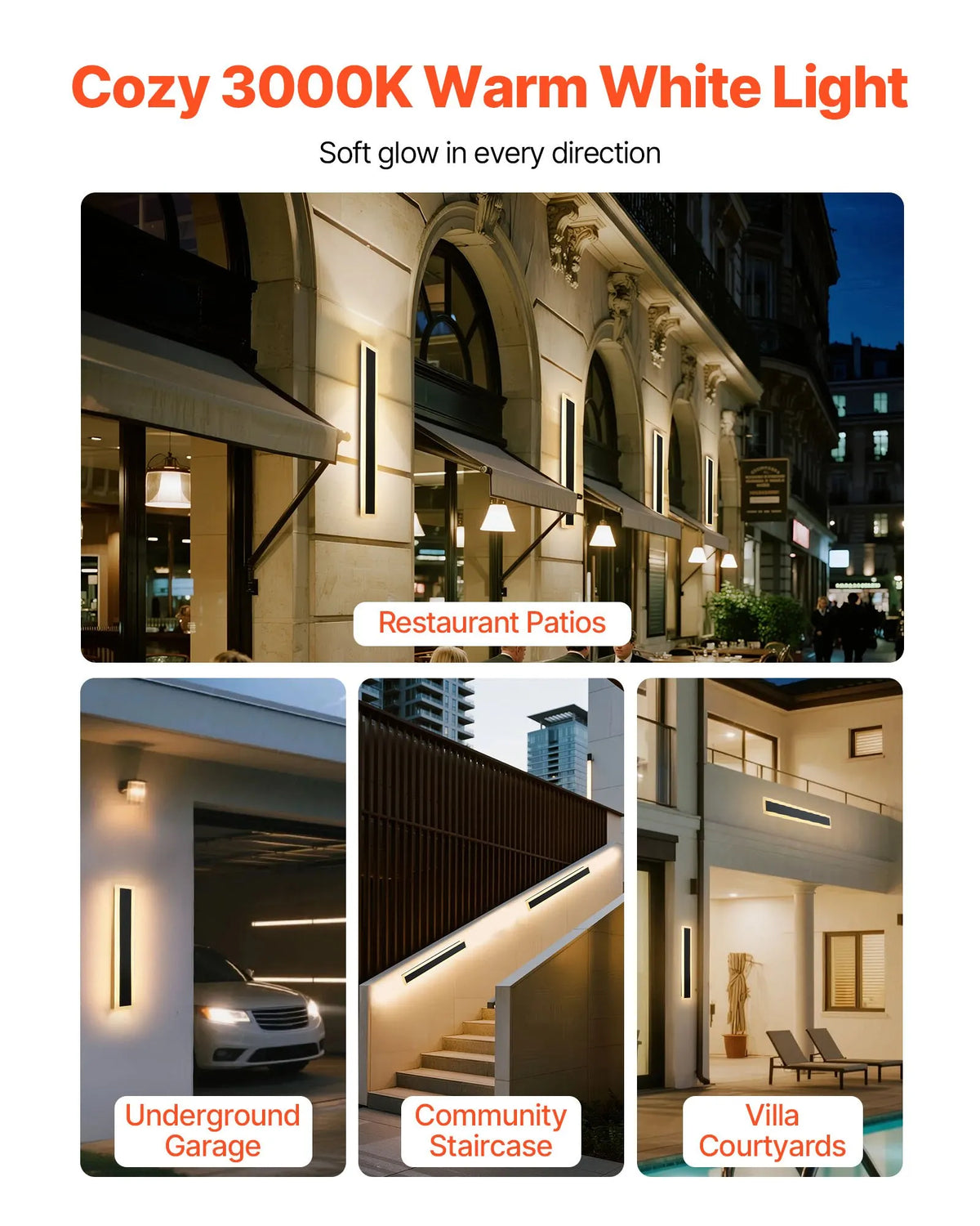 VEVOR Outdoor Wall Light, 600 mm, Long Modern Exterior Wall Lamp, 3000 K Warm White Light, IP65 Waterproof, Stainless Steel Wall Lighting for Terrace, Home, Porch and Garage