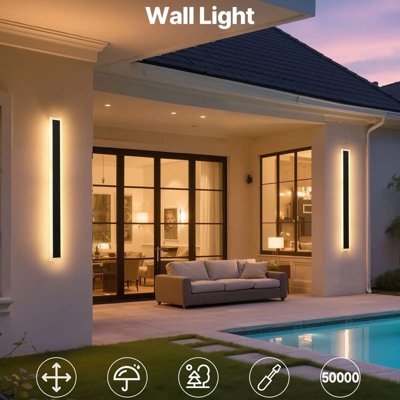 VEVOR āra sienas gaismekļi, 2 gab., 800 mm gari moderni āra sienas lampu paneļi, 3000 K silti balta gaisma, IP65 ūdensizturīgi un nerūsējoši sienas gaismekļi mājai, lievenim un garāžai