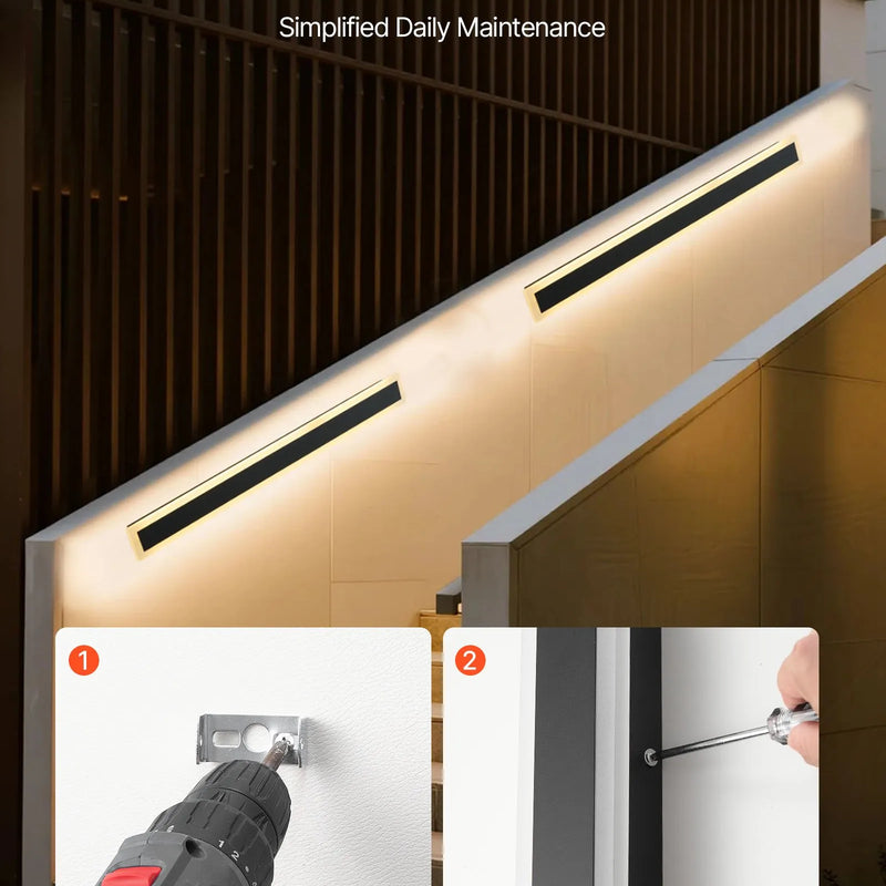 VEVOR āra sienas gaismekļi, 2 gab., 800 mm gari moderni āra sienas lampu paneļi, 3000 K silti balta gaisma, IP65 ūdensizturīgi un nerūsējoši sienas gaismekļi mājai, lievenim un garāžai