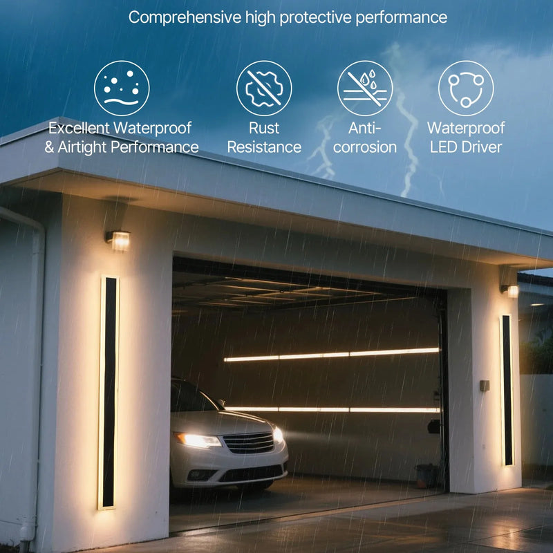VEVOR āra sienas gaismekļi, 2 gab., 1200 mm gara moderna ārējā sienas gaismas līnija, 3000 K silti balta gaisma, IP65 ūdensizturīgi, pret rūsu aizsargāti, āra sienas apgaismojums mājai, lieveņiem un garāžām