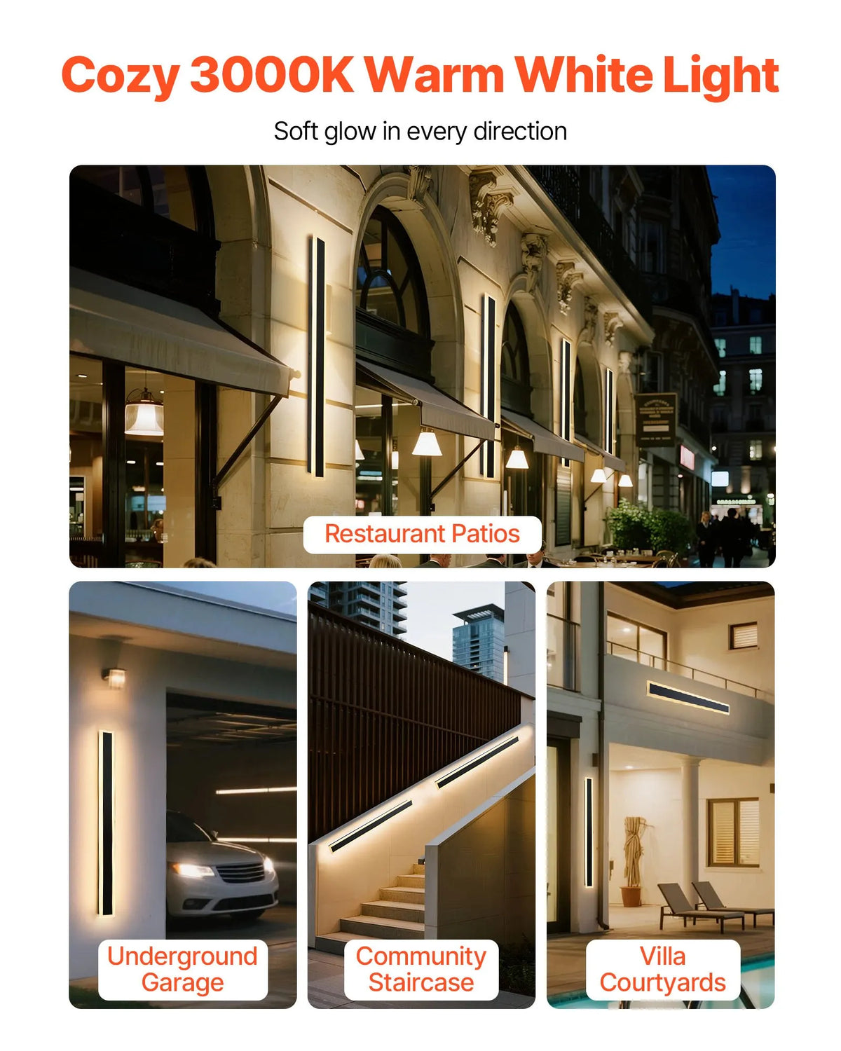 VEVOR Outdoor Wall Lights, 2 Pack, 1000 mm Modern Exterior Wall Light Line, 3000 K Warm White Light, IP65 Waterproof, Rust-Resistant, Outdoor Wall Lighting for Home, Patios and Garages
