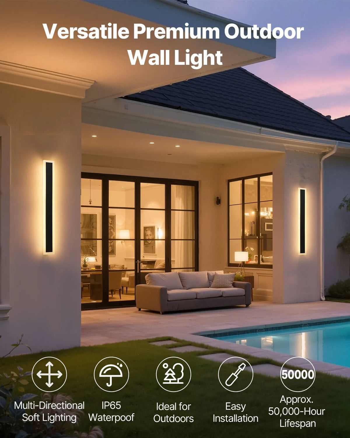 VEVOR Outdoor Wall Lights, 2 Pack, 600 mm Modern Exterior Wall Light Bar, 2700–6000 K, IP65 Waterproof, Rust-Resistant, Dimmable, Outdoor Wall Lighting for Patios and Garages