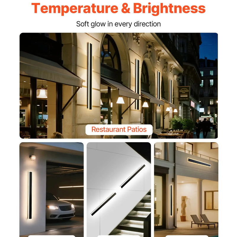 VEVOR āra sienas gaismekļi, 2 gab., 1000 mm gara moderna ārējā sienas gaismas līnija, 2700–6000 K, IP65 ūdensizturīgi, pret rūsu aizsargāti, ar regulējamu spilgtumu, āra sienas apgaismojums mājai, lieveņiem un garāžām