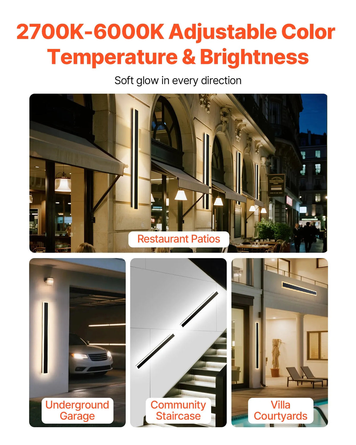 VEVOR Outdoor Wall Lights, 2 Pack, 1000 mm Modern Exterior Wall Light Line, 2700–6000 K, IP65 Waterproof, Rust-Resistant, Dimmable, Outdoor Wall Lighting for Home, Patios and Garages