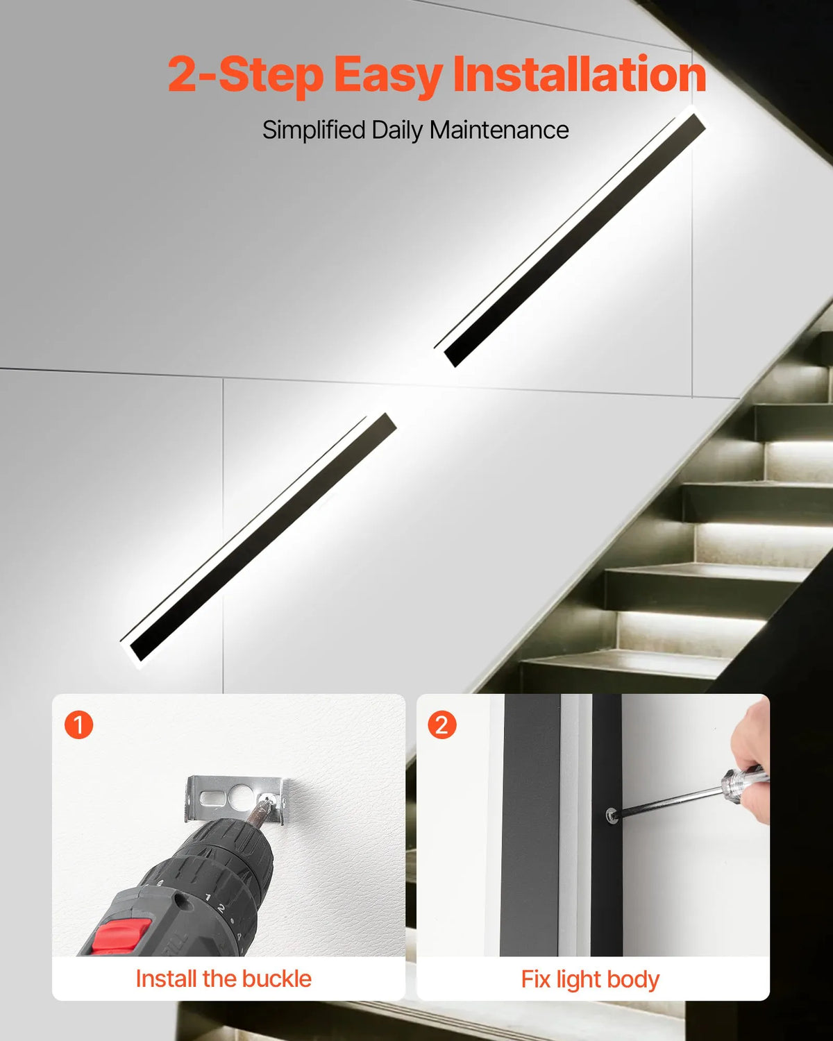 VEVOR Outdoor Wall Lights, 2 Pack, 1000 mm Modern Exterior Wall Light Line, 2700–6000 K, IP65 Waterproof, Rust-Resistant, Dimmable, Outdoor Wall Lighting for Home, Patios and Garages