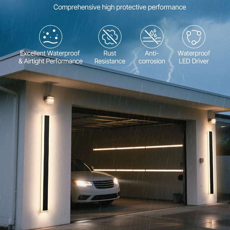 VEVOR āra sienas gaismekļi, 2 gab., 1200 mm gara moderna ārējā sienas lampu līnija, 2700–6000 K, IP65 ūdensizturība, pret rūsu aizsargāti, ar regulējamu spilgtumu, āra sienas apgaismojums mājas lieveņiem un garāžām