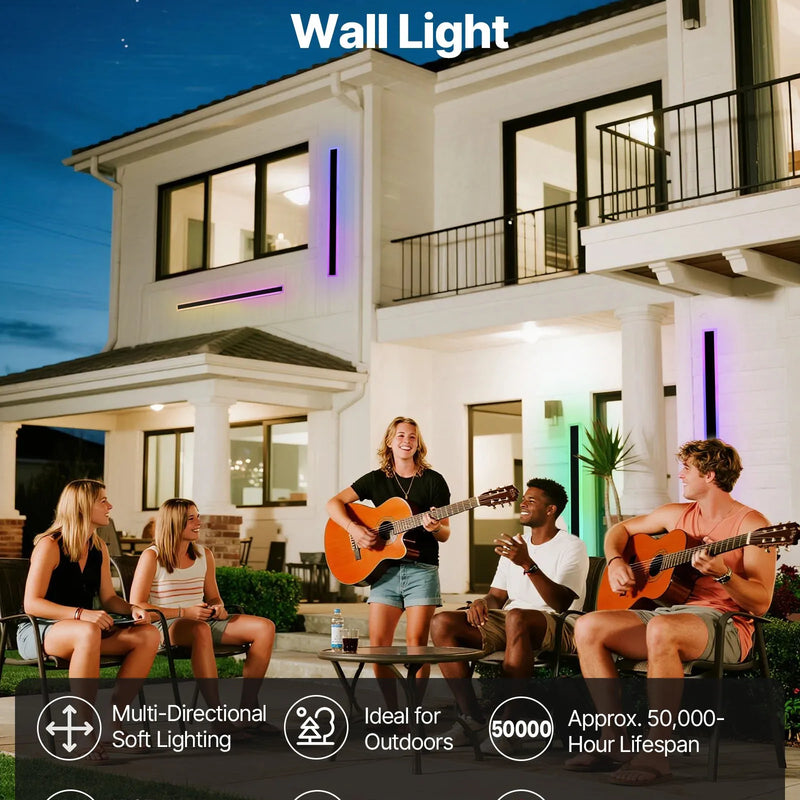 VEVOR āra sienas gaismekļi, 2 gab., 1000 mm gara moderna ārējā sienas RGB gaismas līnija, 2700–6000 K, IP65 ūdensizturīgi, pret rūsu aizsargāti, ar regulējamu spilgtumu, āra sienas apgaismojums mājai, lieveņiem un garāžām