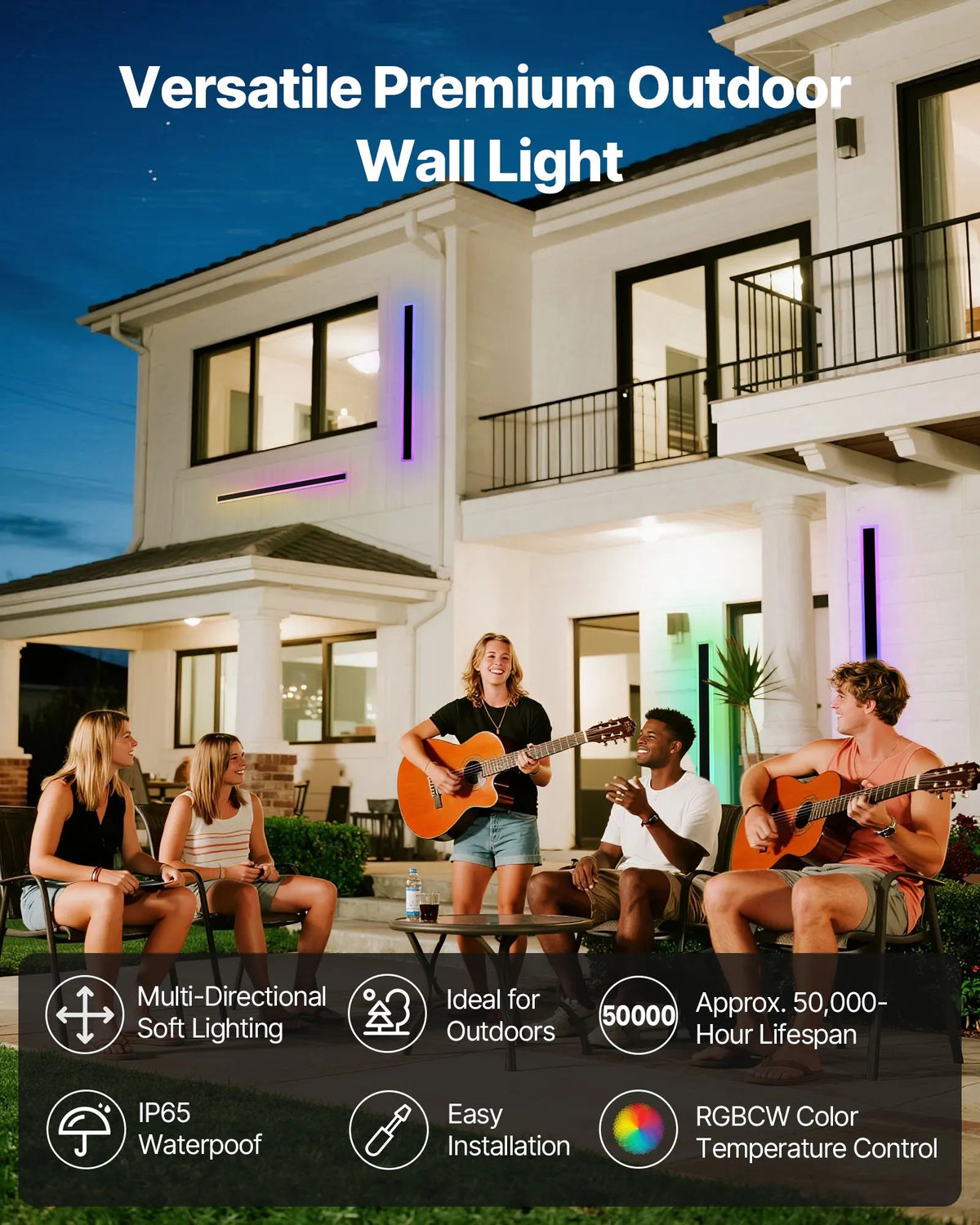 VEVOR Outdoor Wall Lights, 2 Pack, 1000 mm Modern Exterior Wall RGB Light Strip, 2700–6000 K, IP65 Waterproof, Rust-Resistant, Dimmable, Outdoor Wall Lighting for Home, Patios and Garages