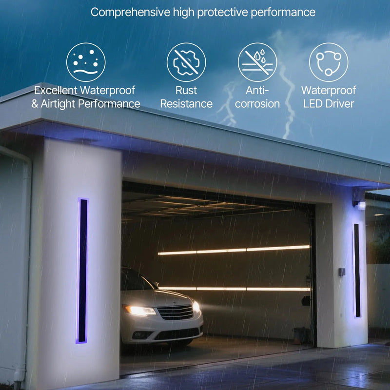 VEVOR āra sienas gaismekļi, 2 gab., 1000 mm gara moderna ārējā sienas RGB gaismas līnija, 2700–6000 K, IP65 ūdensizturīgi, pret rūsu aizsargāti, ar regulējamu spilgtumu, āra sienas apgaismojums mājai, lieveņiem un garāžām