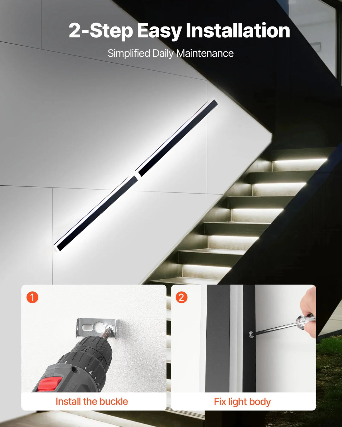 VEVOR Outdoor Wall Lights, 2 Pack, 1000 mm Modern Exterior Wall RGB Light Strip, 2700–6000 K, IP65 Waterproof, Rust-Resistant, Dimmable, Outdoor Wall Lighting for Home, Patios and Garages