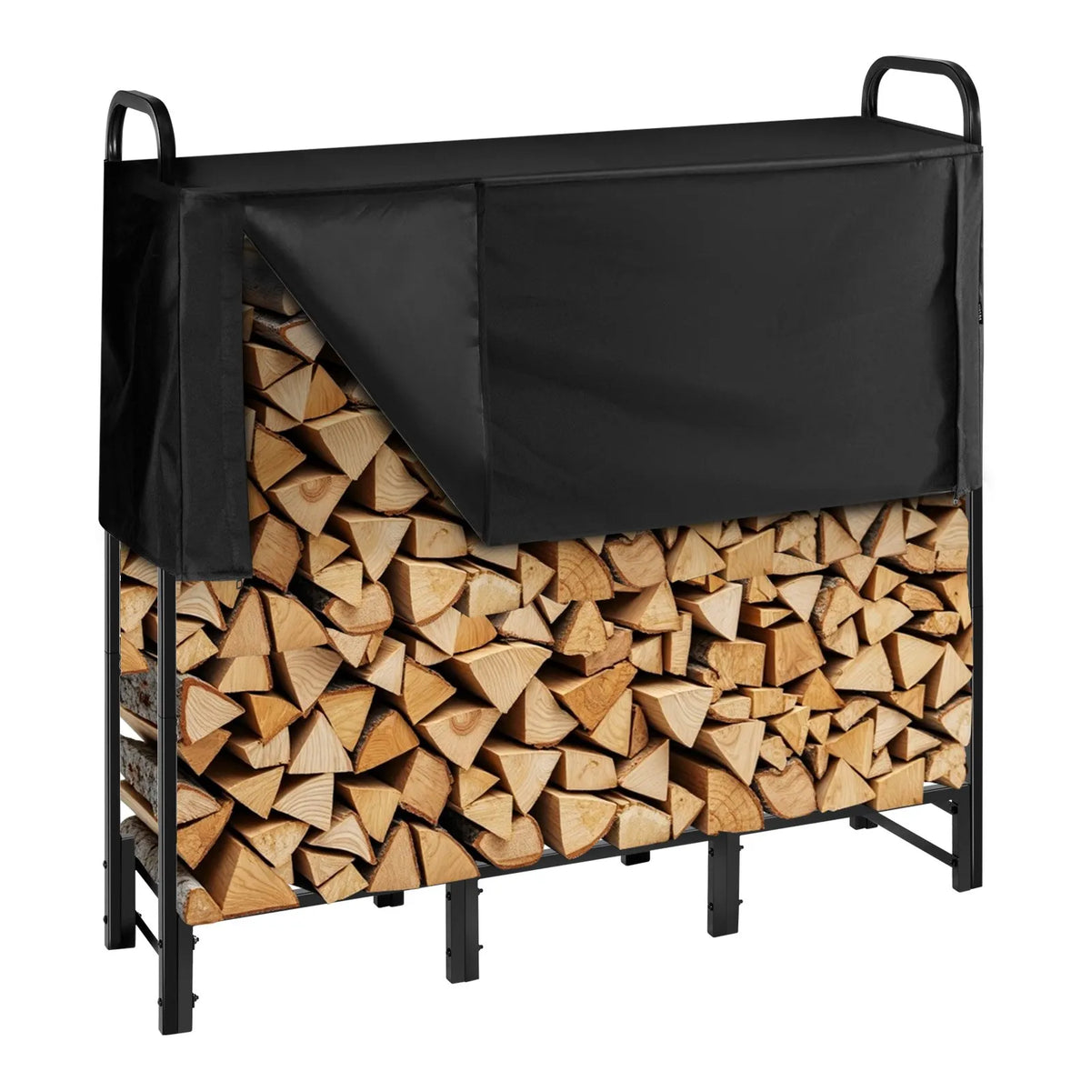 VEVOR Firewood Rack with Waterproof Cover, 1.22 m Outdoor Firewood Holder, 1/4 Cord Metal Firewood Storage, 181 kg Weight Capacity, with Top Cover, Powder-Coated Stand for Fireplace and Patio
