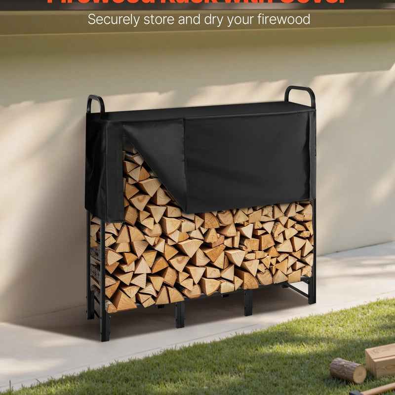 VEVOR malkas statīvs ar ūdensizturīgu pārsegu, 1,22 m āra malkas turētājs, 1/4 korda metāla malkas glabātava, kravnesība līdz 181 kg, ar augšējo pārsegu, pulverkrāsots statīvs kamīnam un terasei