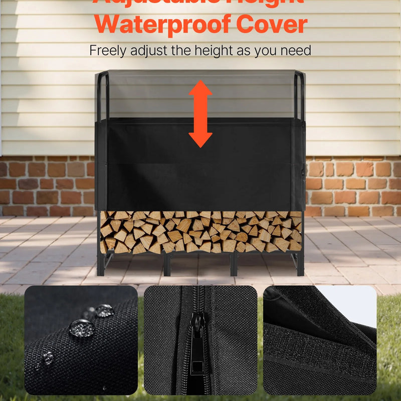 VEVOR malkas statīvs ar ūdensizturīgu pārsegu, 1,22 m āra malkas turētājs, 1/4 korda metāla malkas glabātava, kravnesība līdz 181 kg, ar augšējo pārsegu, pulverkrāsots statīvs kamīnam un terasei