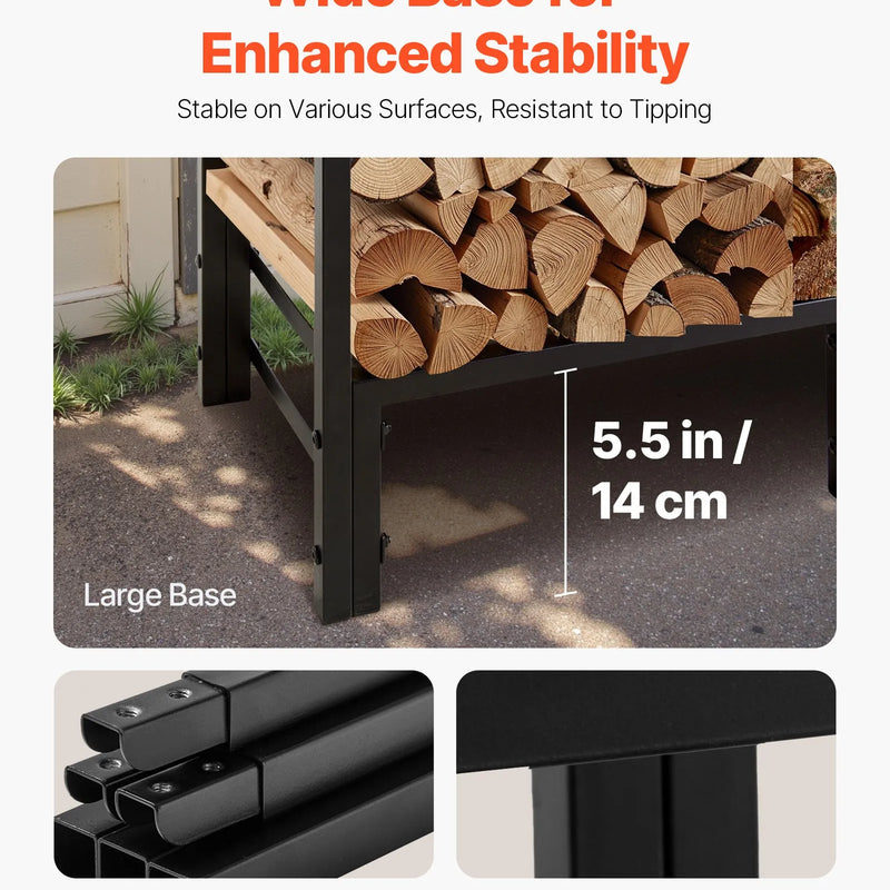 VEVOR malkas statīvs ar ūdensizturīgu pārsegu, 1,22 m āra malkas turētājs, 1/4 korda metāla malkas glabātava, kravnesība līdz 181 kg, ar augšējo pārsegu, pulverkrāsots statīvs kamīnam un terasei