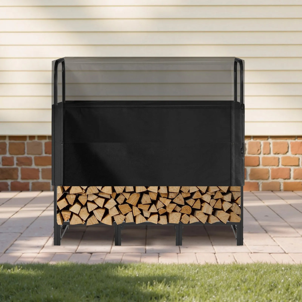 VEVOR Firewood Rack with Waterproof Cover, 1.22 m Outdoor Firewood Holder, 1/4 Cord Metal Firewood Storage, 181 kg Weight Capacity, with Top Cover, Powder-Coated Stand for Fireplace and Patio