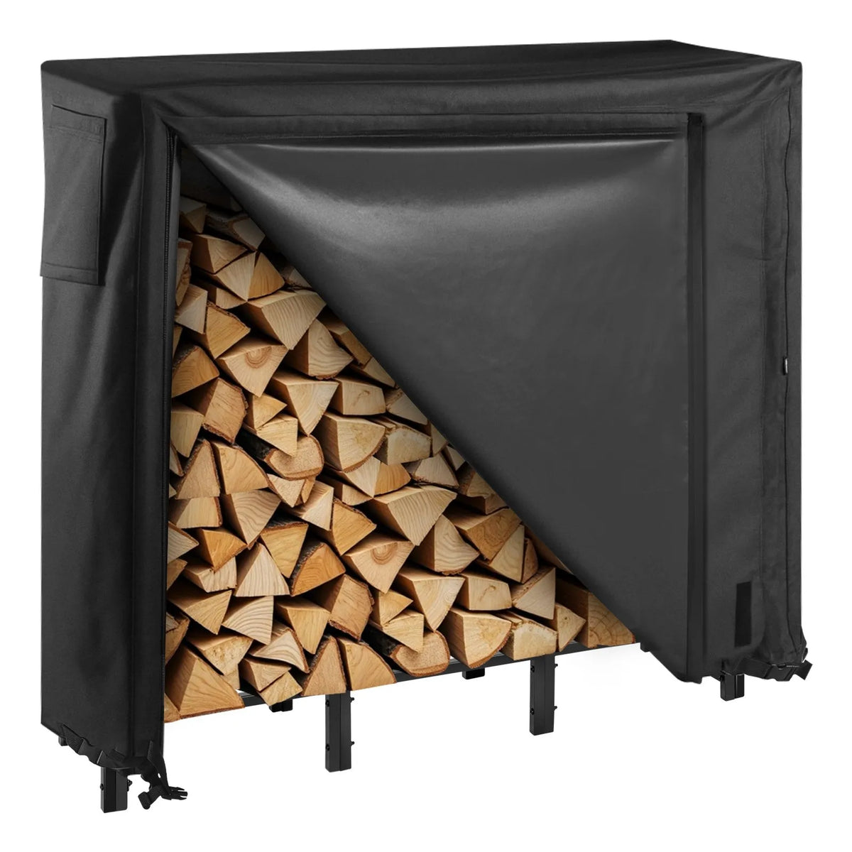 VEVOR Firewood Rack with Waterproof Full Cover, 1.22 m Outdoor Firewood Holder, 1/4 Cord Metal Firewood Storage, 181 kg Weight Capacity, Powder-Coated Stand for Fireplace and Patio