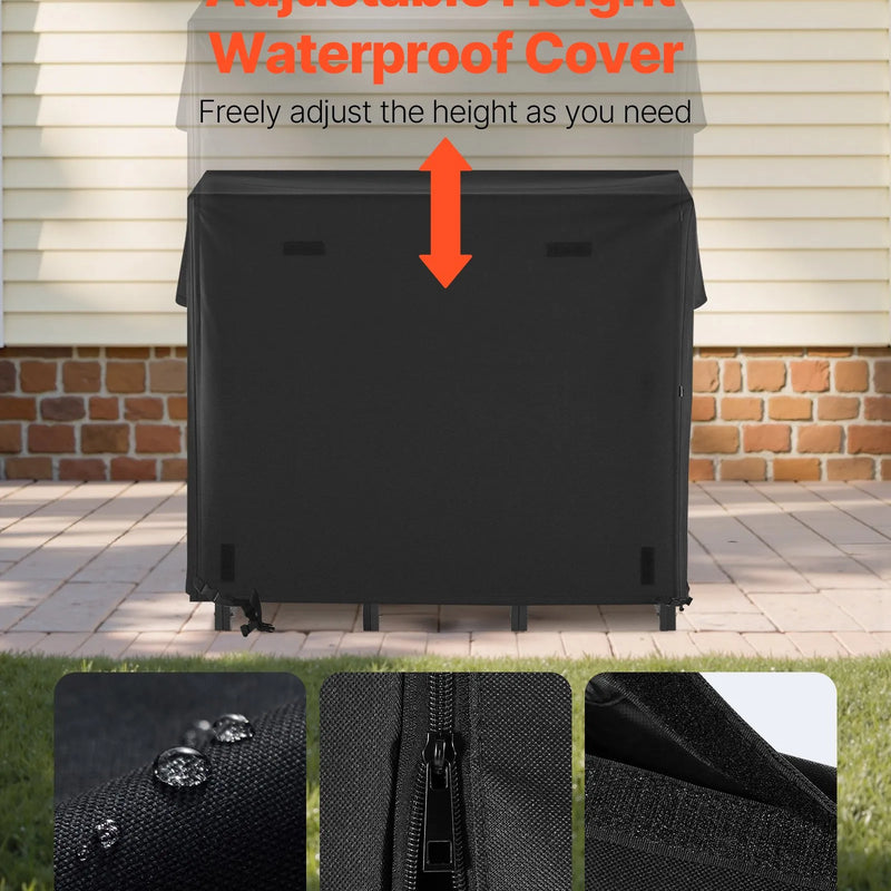 VEVOR malkas statīvs ar ūdensizturīgu pilno pārsegu, 1,22 m āra malkas turētājs, 1/4 korda metāla malkas glabātava, kravnesība līdz 181 kg, pulverkrāsots statīvs kamīnam un terasei