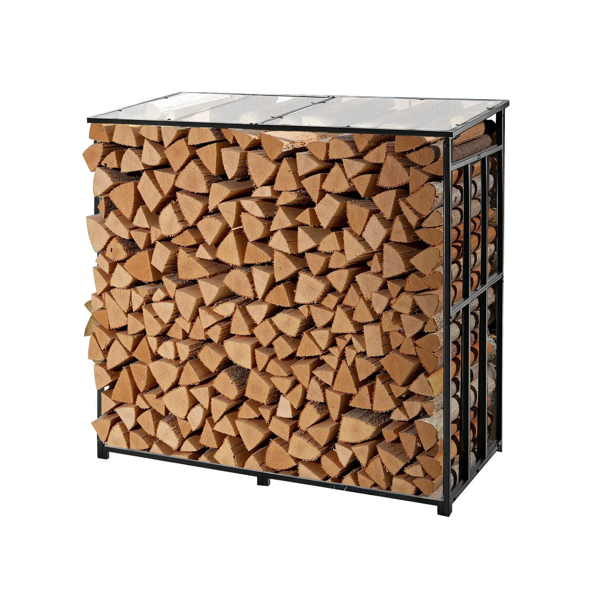 VEVOR Firewood Rack with Sloped Roof, 143 cm Outdoor Firewood Storage Shed, 1/4 Cord Wood Storage Canopy, 299 kg Weight Capacity, Powder-Coated Metal Stand for Fireplace, Terrace, Patio and Garden