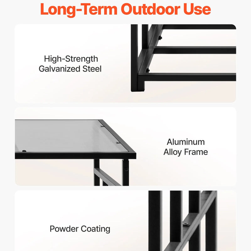 VEVOR malkas statīvs ar slīpu jumtu, 143 cm āra malkas turētājs, 1/4 korda malkas glabāšanas nojume, kravnesība līdz 299 kg, pulverkrāsots metāla statīvs kamīnam, terasei, pagalmam un dārzam
