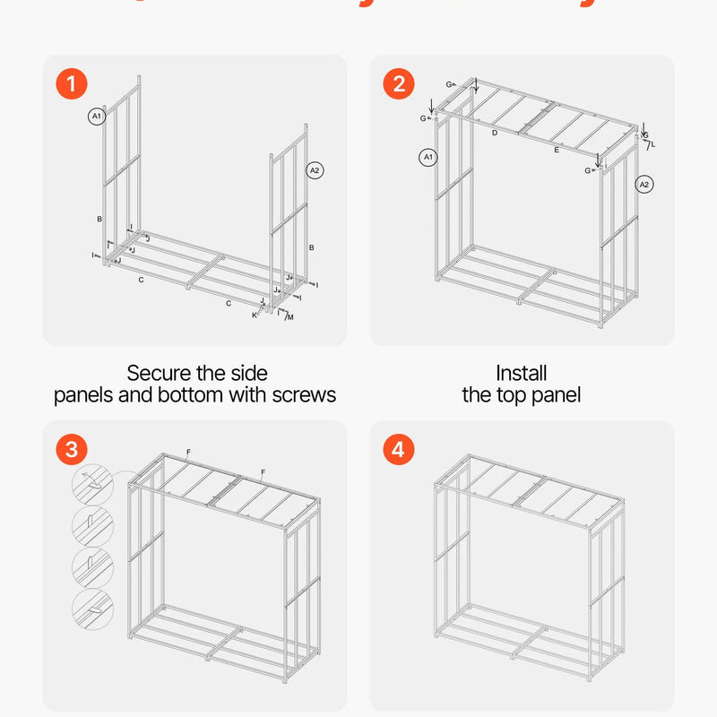 VEVOR malkas statīvs ar slīpu jumtu, 143 cm āra malkas turētājs, 1/4 korda malkas glabāšanas nojume, kravnesība līdz 299 kg, pulverkrāsots metāla statīvs kamīnam, terasei, pagalmam un dārzam