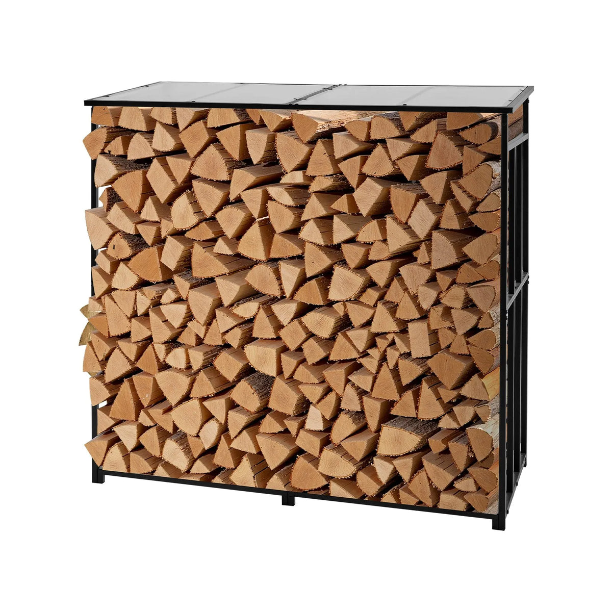 VEVOR Outdoor Firewood Rack with Sloped Roof, 1.85 m Length, ~0.9 m³ Storage Capacity, Max Load 299 kg, Powder-Coated Metal Stand for Fireplace, Terrace, Patio and Garden