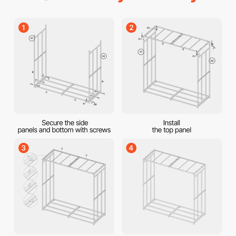 VEVOR āra malkas statīvs ar slīpu jumtu, garums 1,85 m, malkas uzglabāšanas ietilpība ~0,9 m³, maksimālā slodze 299 kg, pulverkrāsots metāla statīvs kamīnam, terasei, pagalmam un dārzam