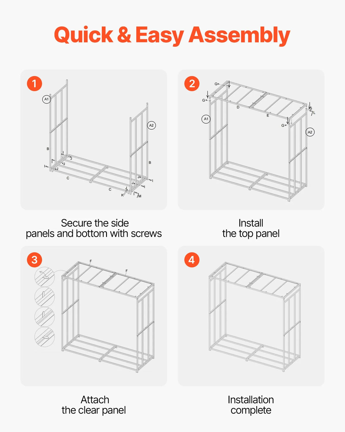 VEVOR Outdoor Firewood Rack with Sloped Roof, 1.85 m Length, ~0.9 m³ Storage Capacity, Max Load 299 kg, Powder-Coated Metal Stand for Fireplace, Terrace, Patio and Garden