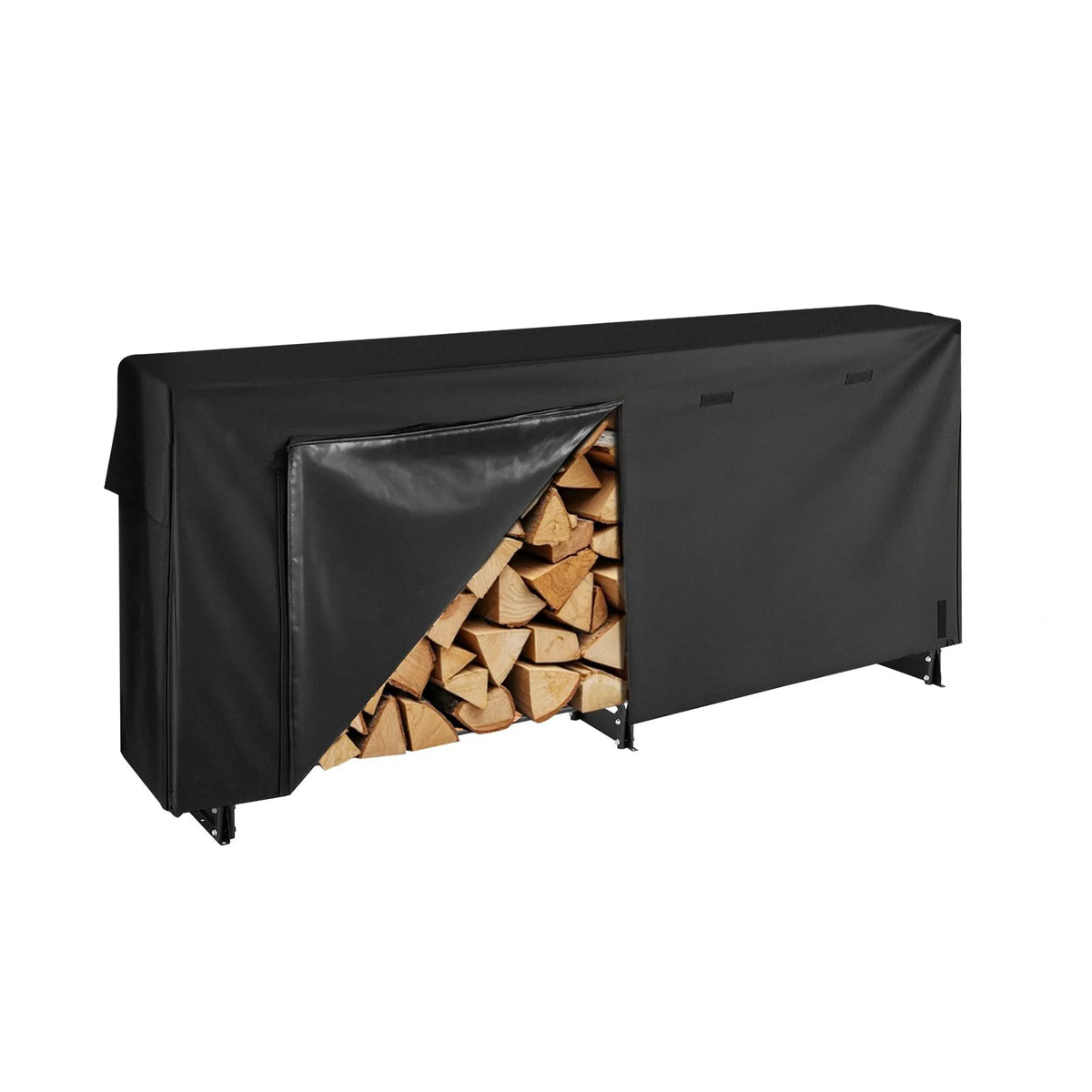 VEVOR Firewood Rack with Waterproof Top Cover, 2.57 m Outdoor Firewood Holder, 1/2 Cord Metal Firewood Storage, 299 kg Weight Capacity, Powder-Coated Stand for Fireplace and Patio