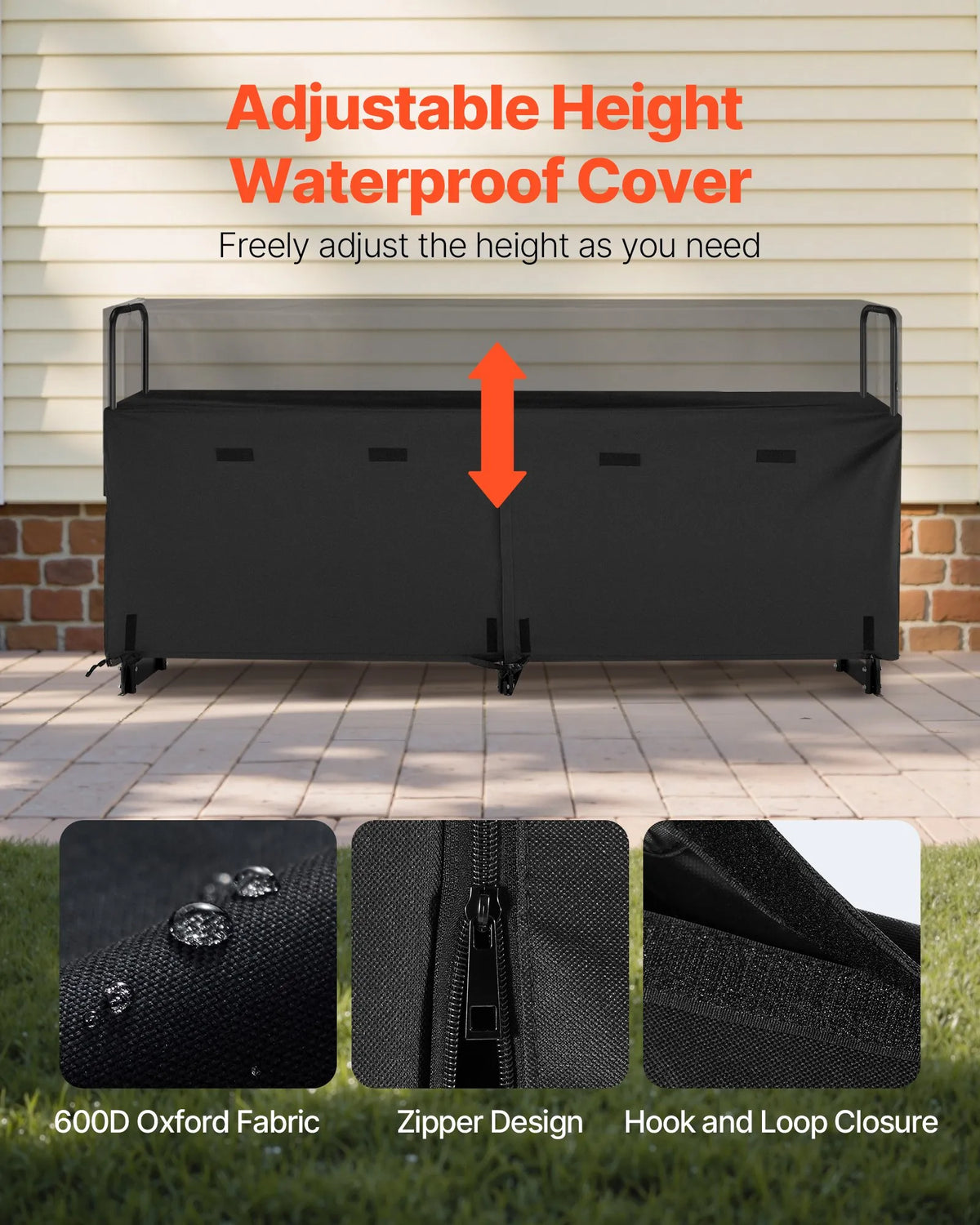 VEVOR Firewood Rack with Waterproof Top Cover, 2.57 m Outdoor Firewood Holder, 1/2 Cord Metal Firewood Storage, 299 kg Weight Capacity, Powder-Coated Stand for Fireplace and Patio