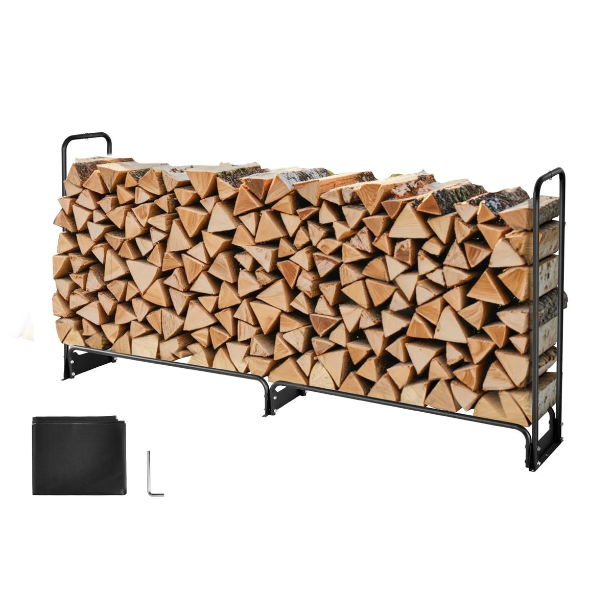 VEVOR Firewood Rack with Waterproof Top Cover, 2.57 m Outdoor Firewood Holder, 1/2 Cord Metal Firewood Storage, 299 kg Weight Capacity, Powder-Coated Stand for Fireplace and Patio
