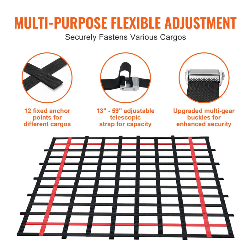 Smagsvara kravas tīkls 244 × 183 cm ar regulējamām sprādzēm un S-veida āķiem