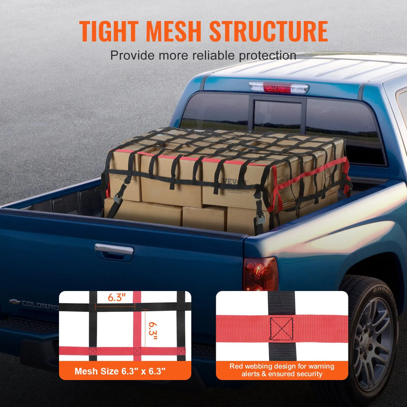 Smagsvara kravas tīkls 244 × 183 cm ar regulējamām sprādzēm un S-veida āķiem