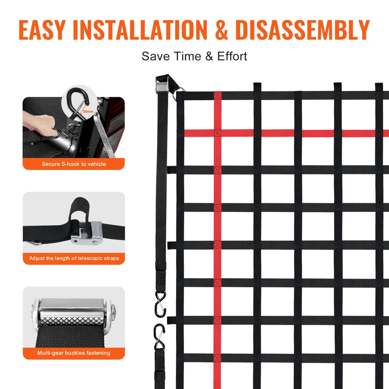 Smagsvara kravas tīkls 244 × 183 cm ar regulējamām sprādzēm un S-veida āķiem