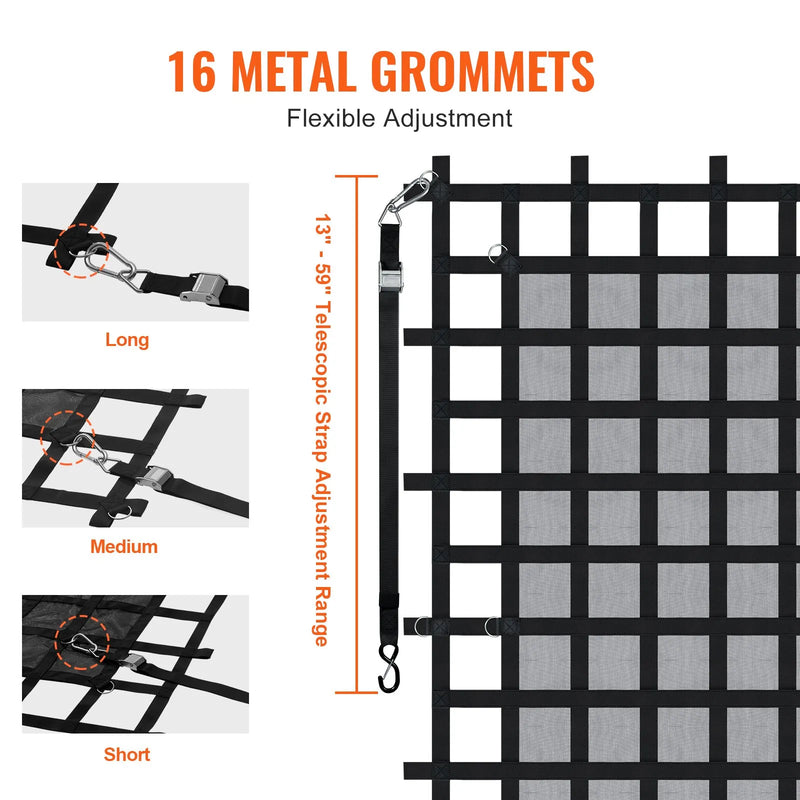 Smagsvara kravas tīkls 244 × 206 cm ar regulējamām sprādzēm un S-veida āķiem