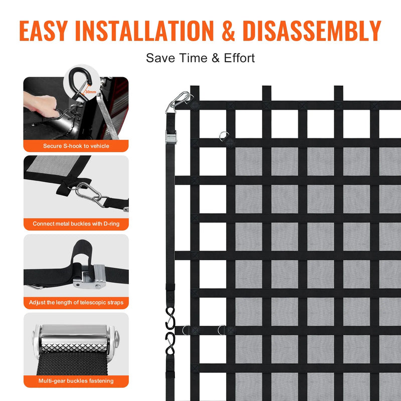 Smagsvara kravas tīkls 244 × 206 cm ar regulējamām sprādzēm un S-veida āķiem