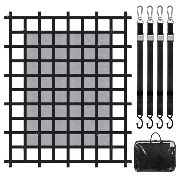 Smagsvara kravas tīkls 183 × 145 cm ar regulējamām sprādzēm un S-veida āķiem