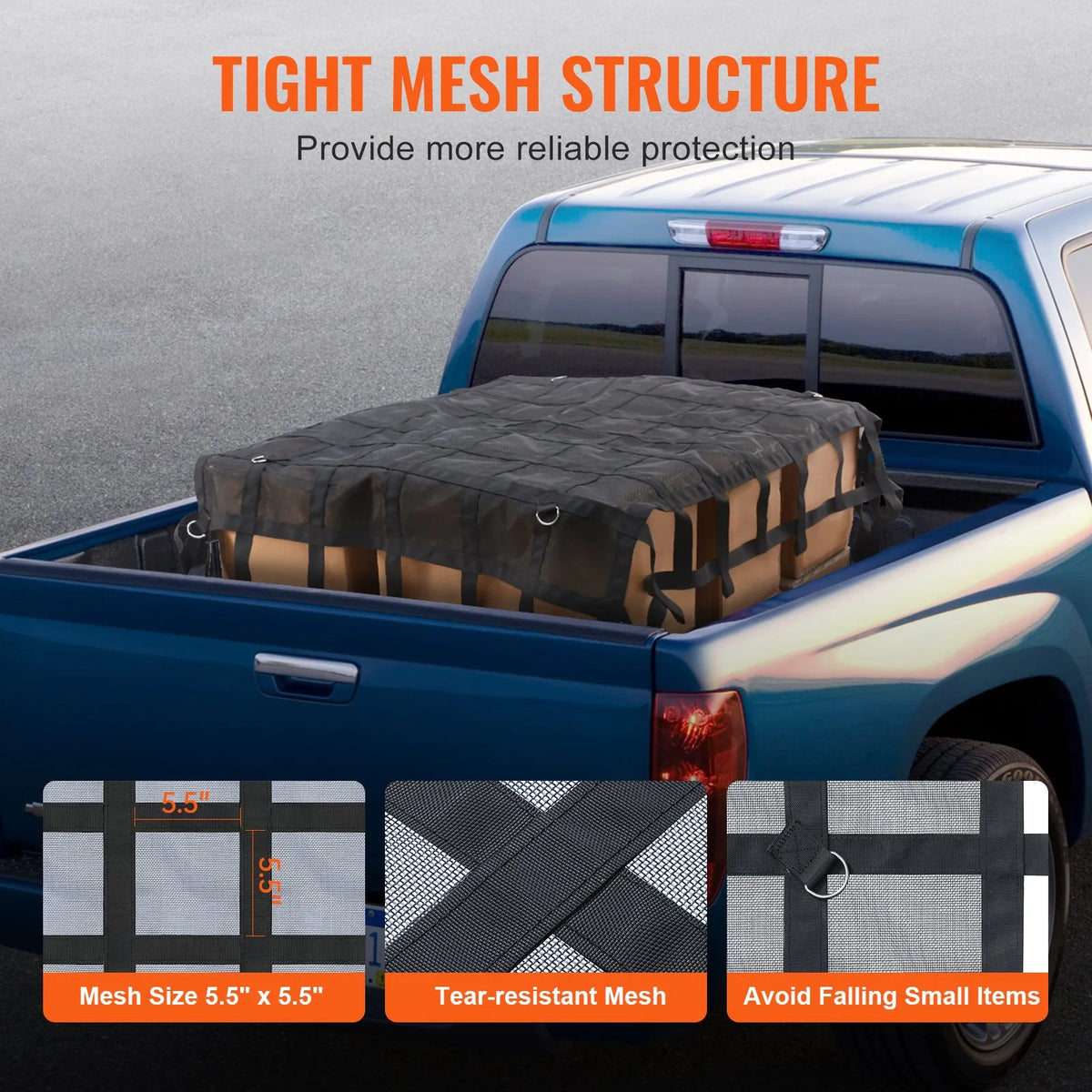Heavy-duty cargo net 183 × 145 cm with adjustable straps and S-hooks