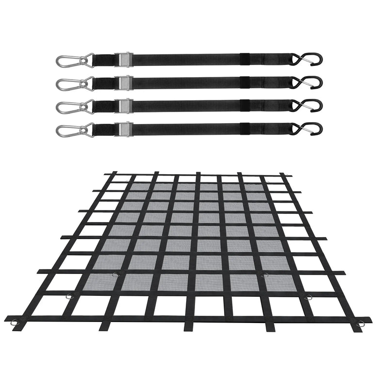 Smagsvara kravas tīkls 183 × 145 cm ar regulējamām sprādzēm un S-veida āķiem