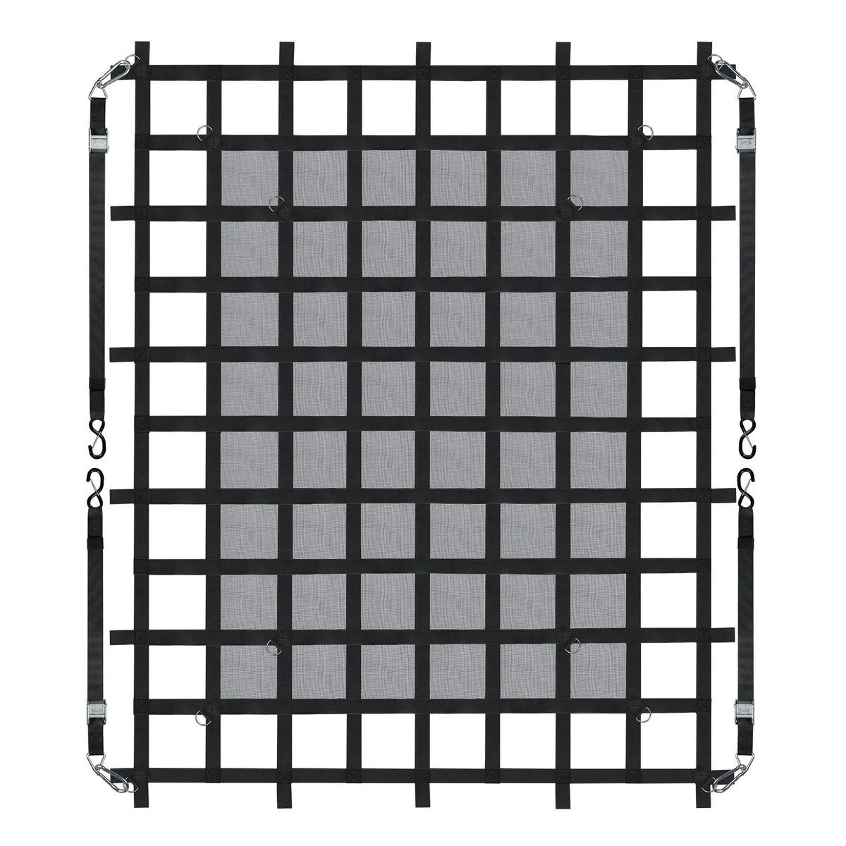Smagsvara kravas tīkls 183 × 145 cm ar regulējamām sprādzēm un S-veida āķiem