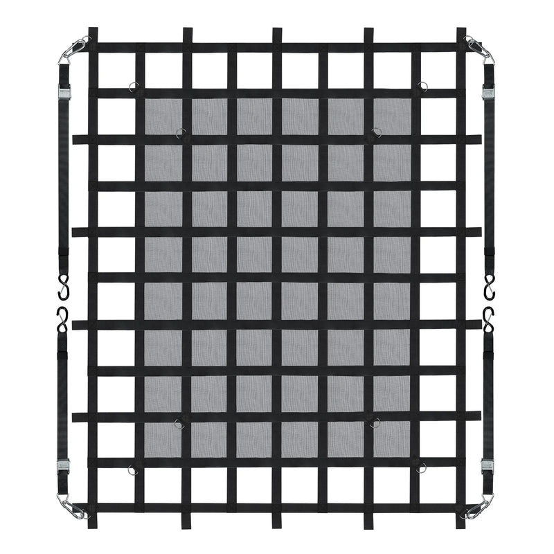 Smagsvara kravas tīkls 183 × 145 cm ar regulējamām sprādzēm un S-veida āķiem