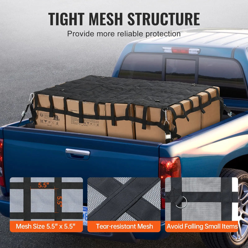 Smagsvara kravas tīkls 183 × 145 cm ar regulējamām sprādzēm un S-veida āķiem