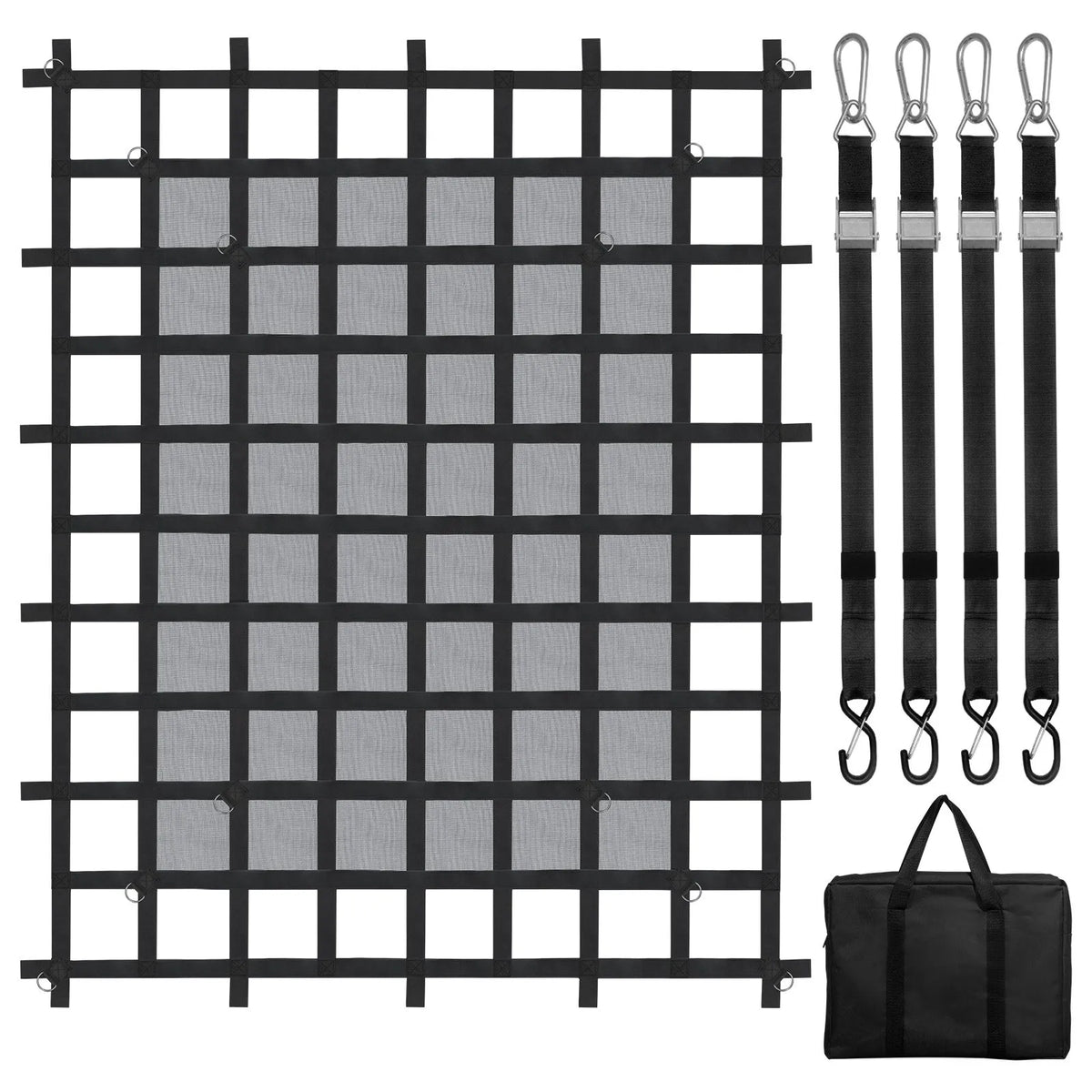 Smagsvara kravas tīkls 183 × 145 cm ar regulējamām sprādzēm un S-veida āķiem