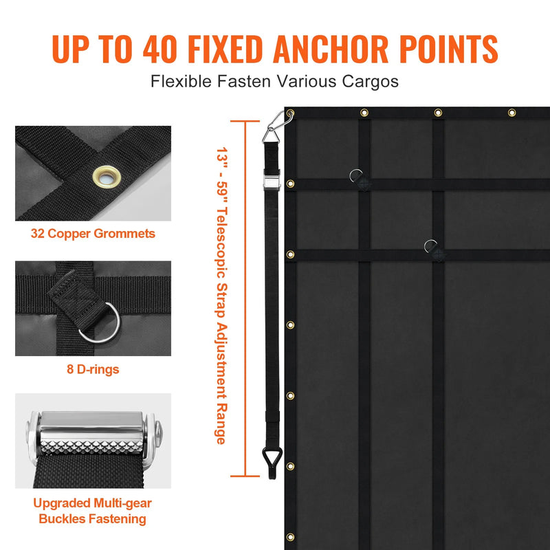 Smagsvara kravas tīkls 183 × 145 cm ar regulējamām sprādzēm un S-veida āķiem