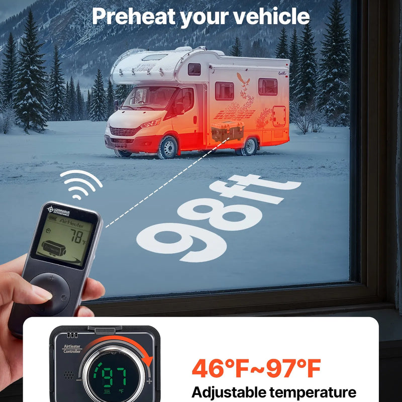 Dīzeļdegvielas sildītājs, 8 kW, 220V DC 12 V/24 V, pārnēsājams viengabala gaisa sildītājs ar tālvadību un LCD ekrānu, ātra uzsildīšana, zems trokšņa līmenis, 4 l degvielas tvertne, piemērots kravas auto, furgoniem, kemperiem un garāžām