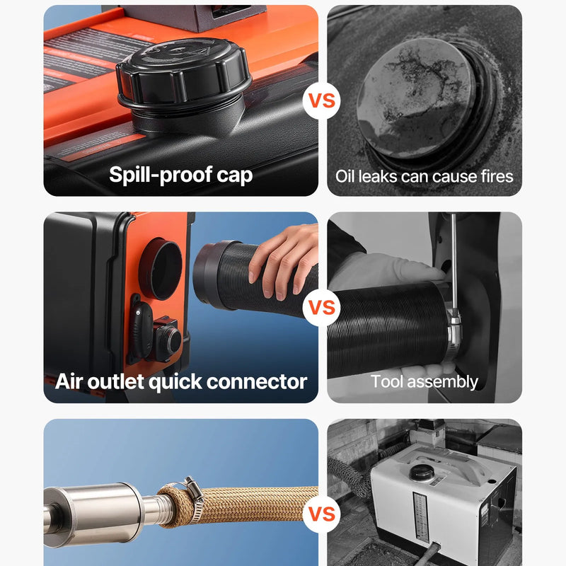 Dīzeļdegvielas sildītājs, 8 kW, 220V un DC 12 V/24 V, pārnēsājams viengabala gaisa sildītājs ar tālvadību un LCD ekrānu, ātra uzsildīšana, zems trokšņa līmenis, 4,5 l degvielas tvertne, piemērots kravas auto, furgoniem un kemperiem