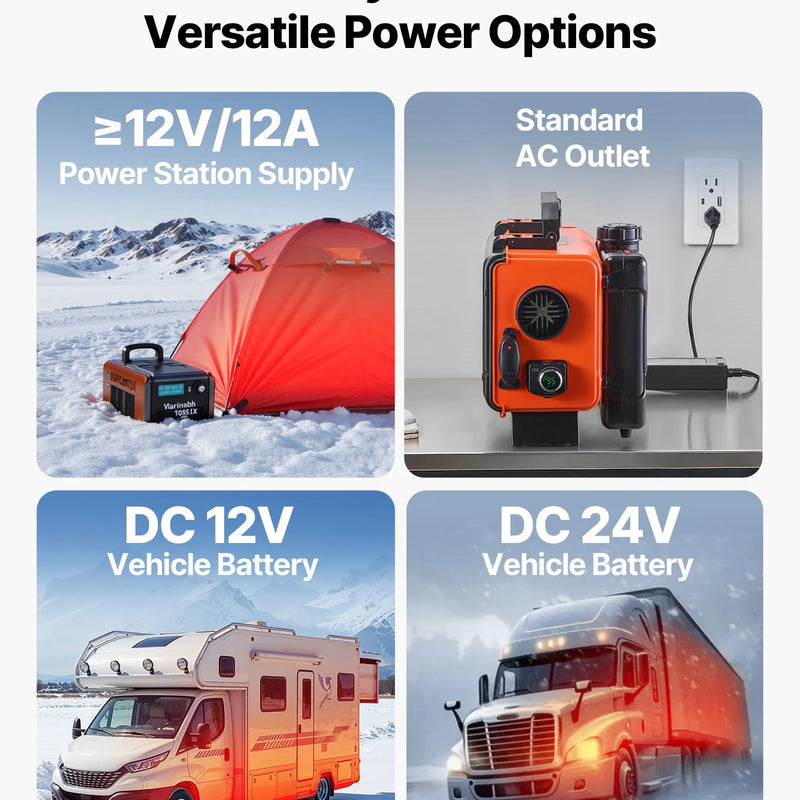 Dīzeļdegvielas sildītājs, 8 kW, 220V un DC 12 V/24 V, pārnēsājams viengabala gaisa sildītājs ar tālvadību un LCD ekrānu, ātra uzsildīšana, zems trokšņa līmenis, 4,5 l degvielas tvertne, piemērots kravas auto, furgoniem un kemperiem